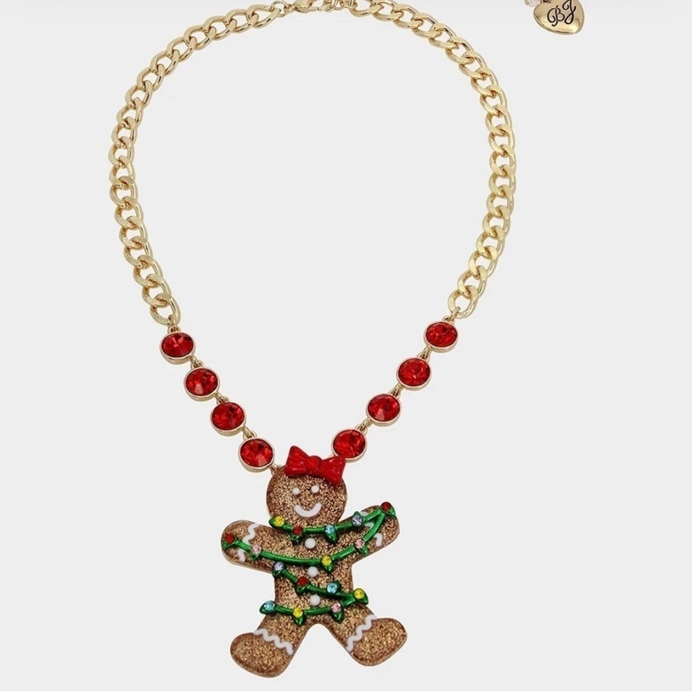Betsey Johnson Festive Gingerbread Man Necklace with Red Accents - Picture 3 of 5